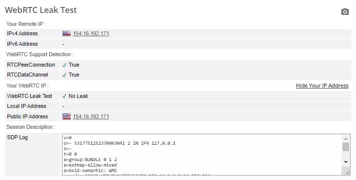 WebRTC leak test.