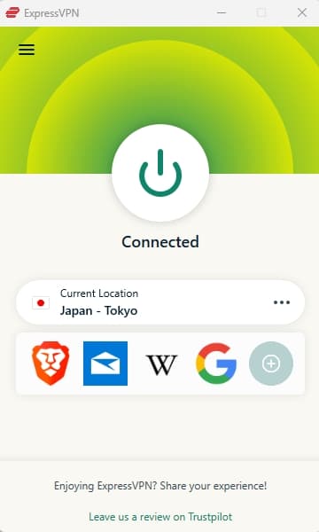 The ExpressVPN dashboard.