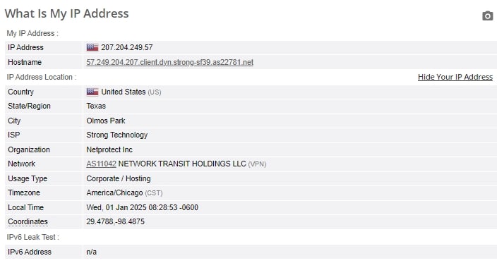 IP leak test results.