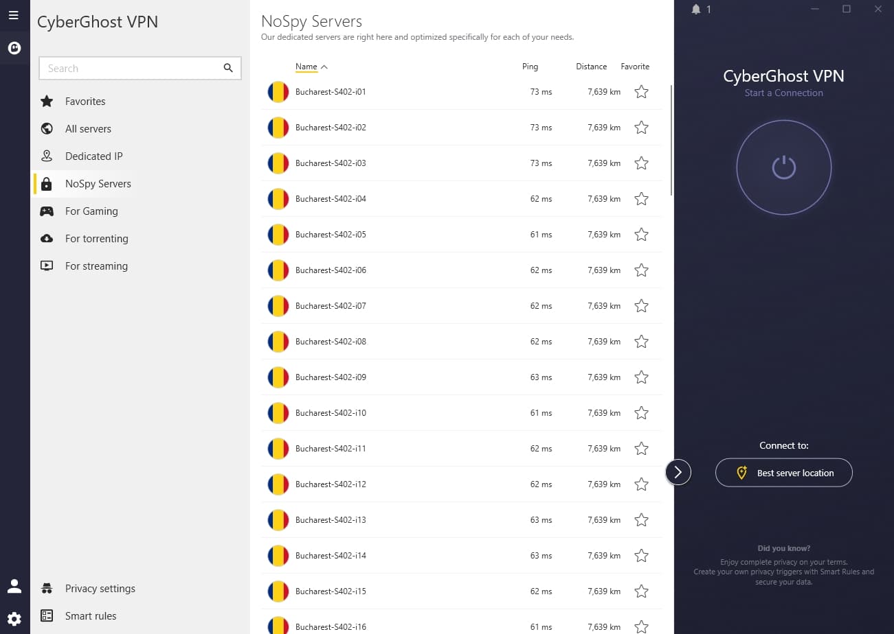 CyberGhost's NoSpy servers.