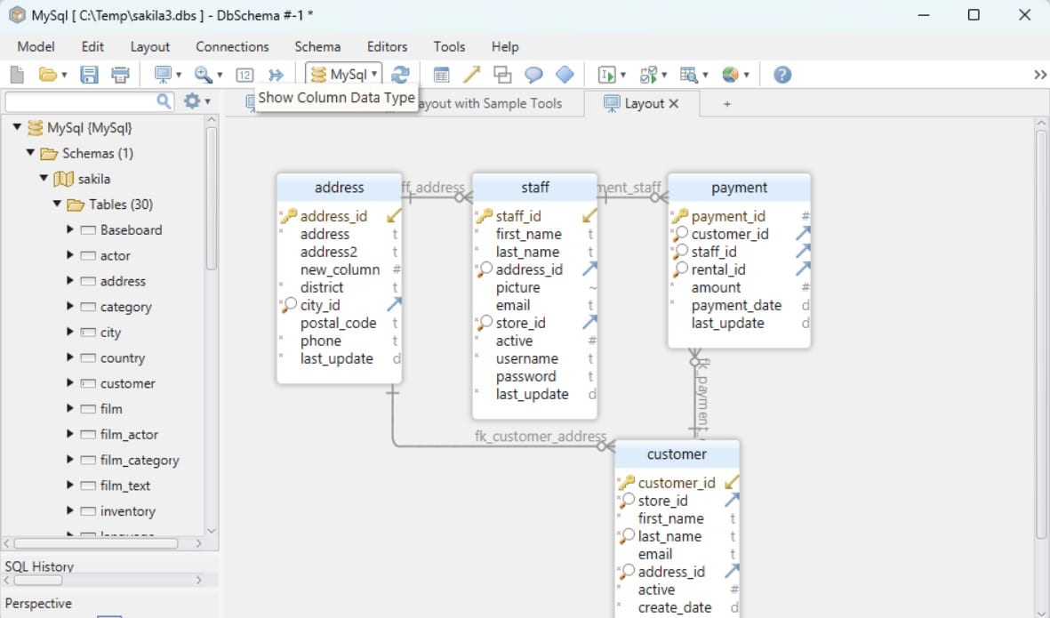 DBSchema screenshot of a database schema