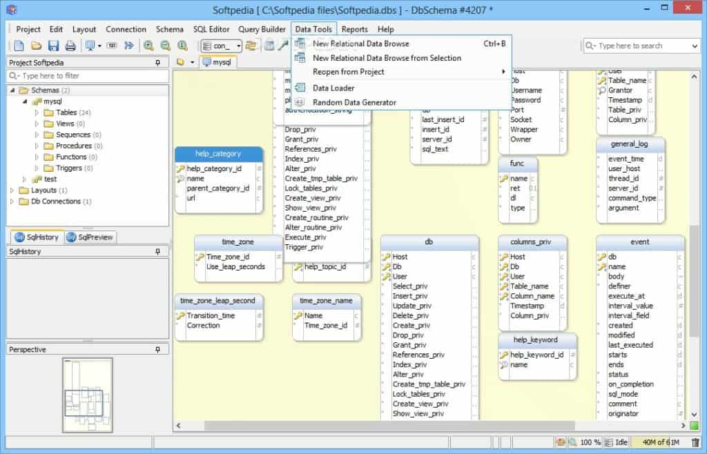 DbSchema screenshot of tables