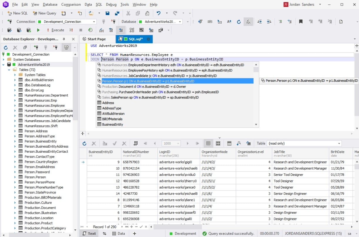 dbForge Studio for SQL Server screenshot of detailed SQL analysis