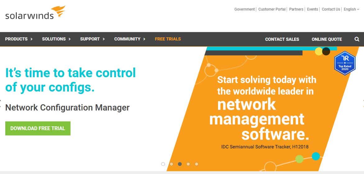 SolarWinds Website Header