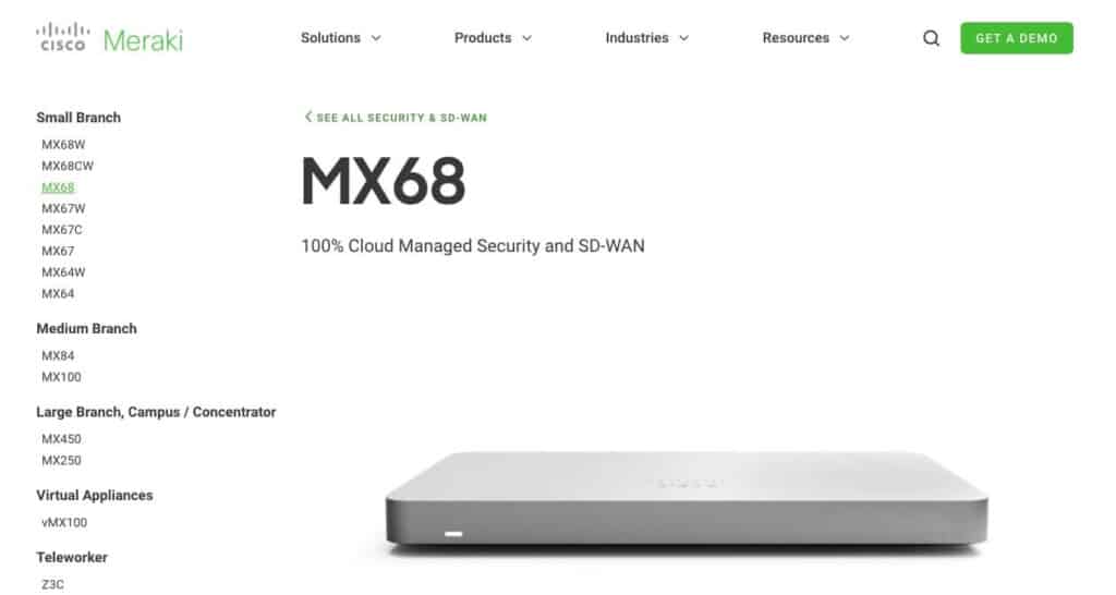 The Cisco Meraki MX68.