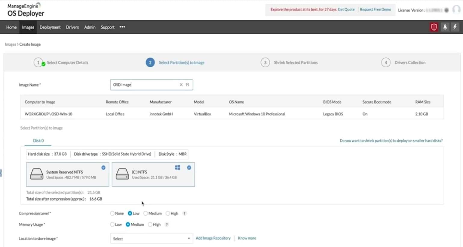 manageengine os deployer disk imaging