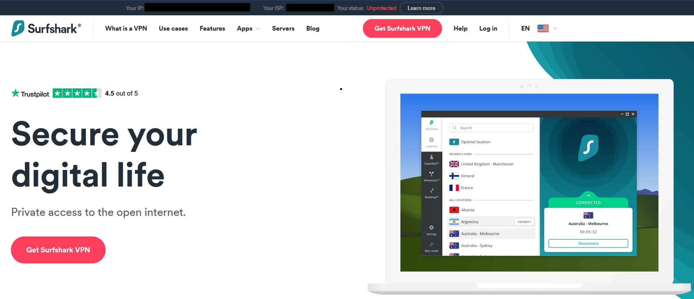 surfshark home page screenshot