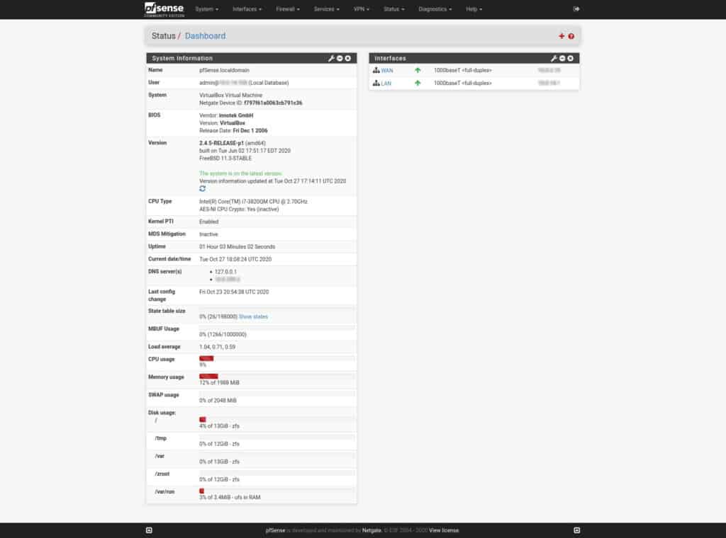 pfSense - Status - Dashboard