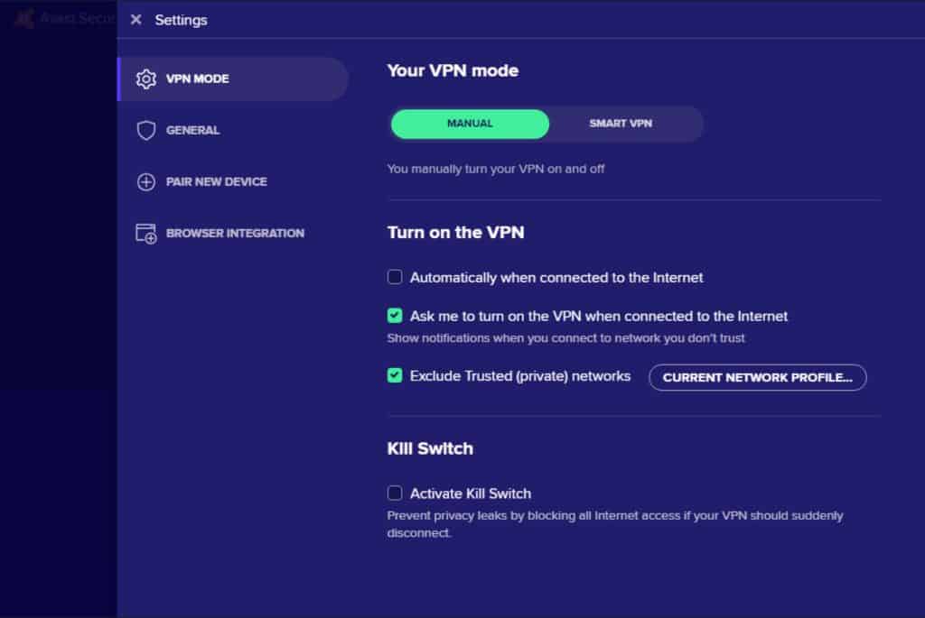 Avast App - Manual Mode