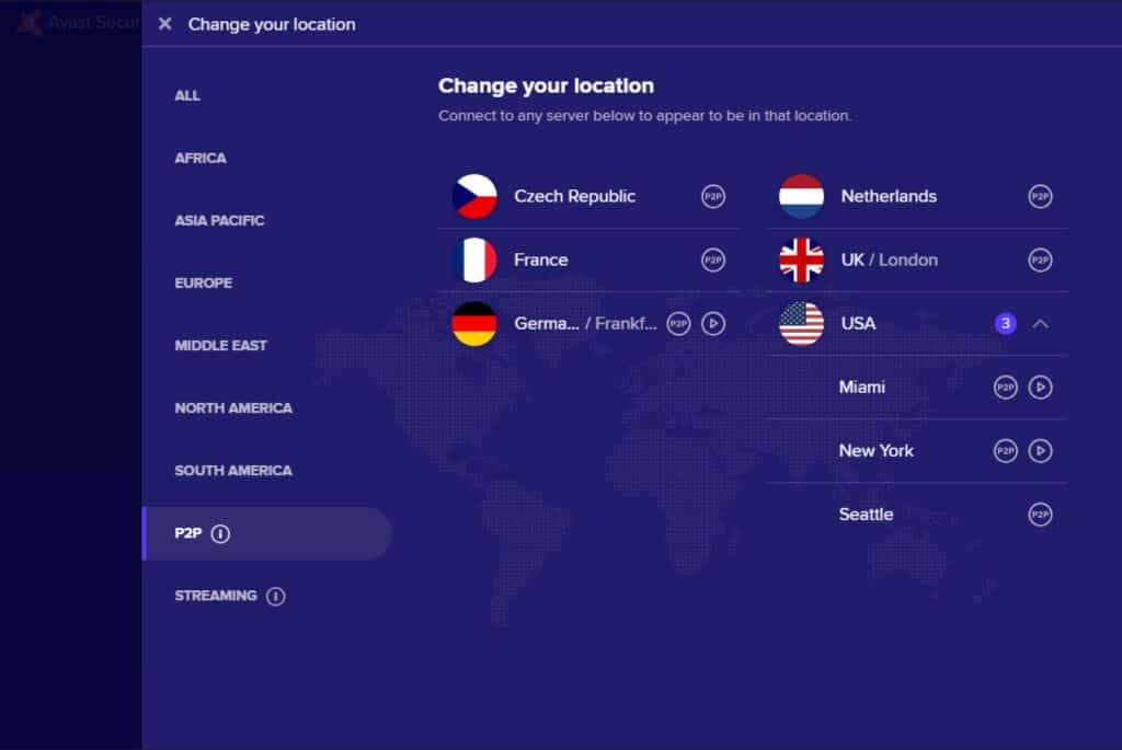 Avast App - P2P Servers
