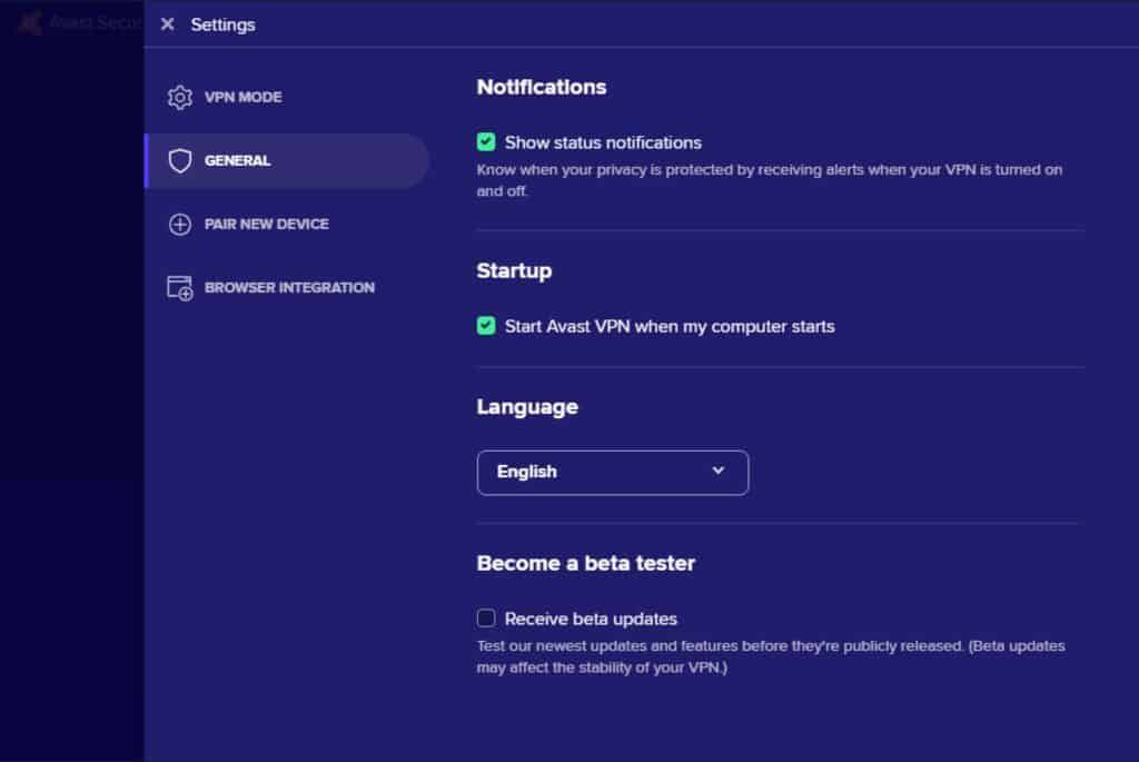 Avast App-Settings-General