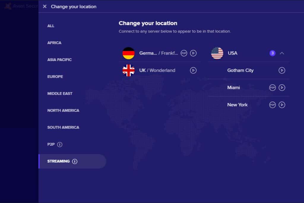 Avast App - Streaming Servers