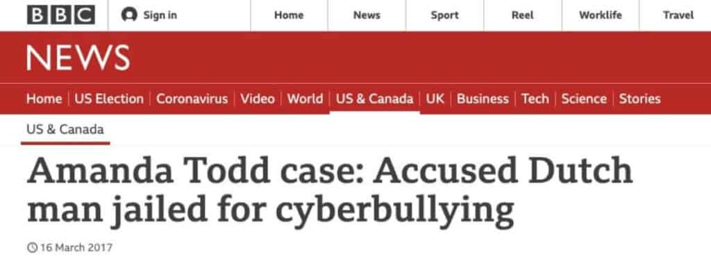 Cyberbullying headline.