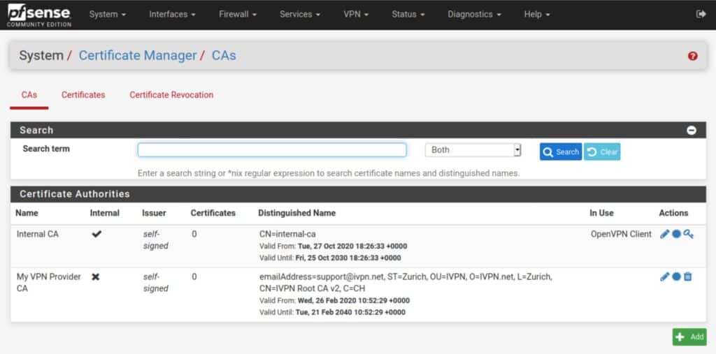 pfSense - CA List