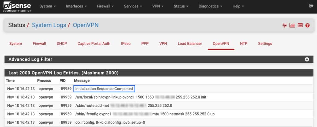 pfSense - OpenVPN Logs