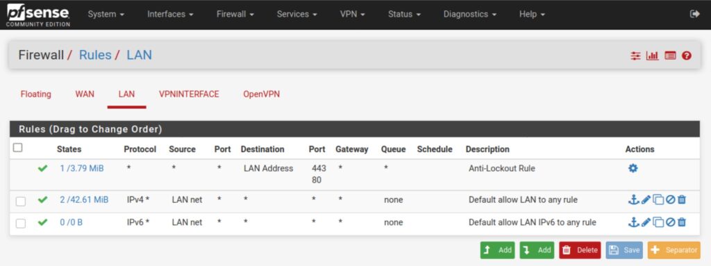 pfSense - LAN rules