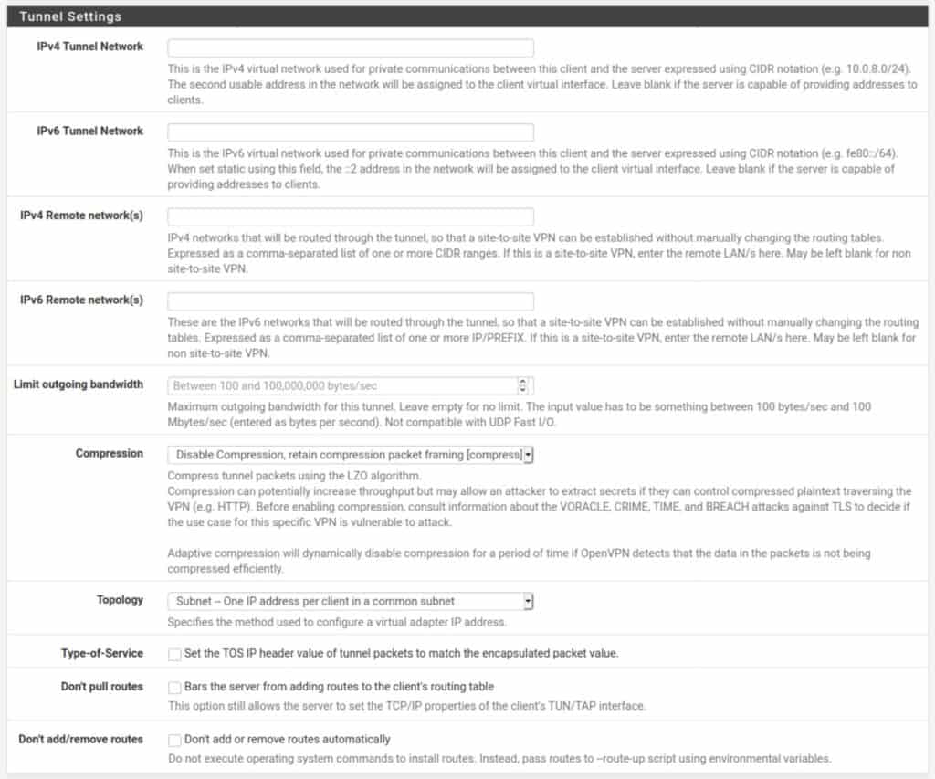 pfSense - OpenVPN - Tunnel Settings
