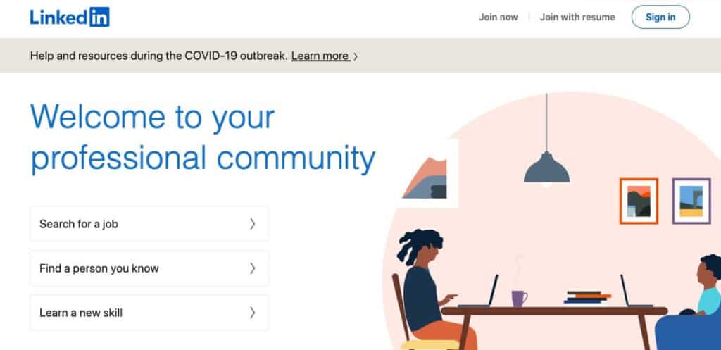 LinkedIn homepage.