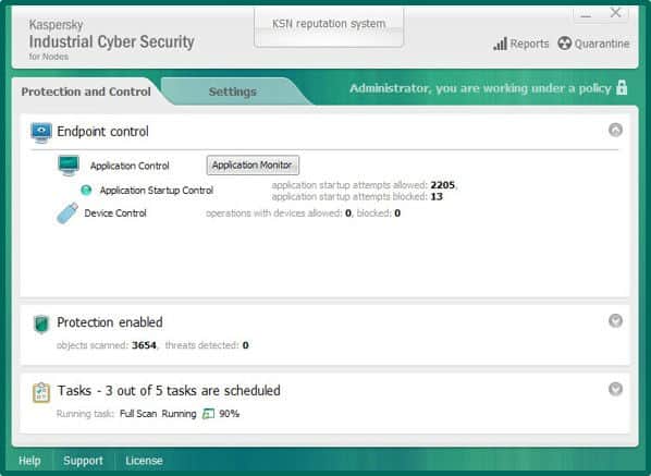 Kaspersky Industry Cybersecurity's endpoint control panel