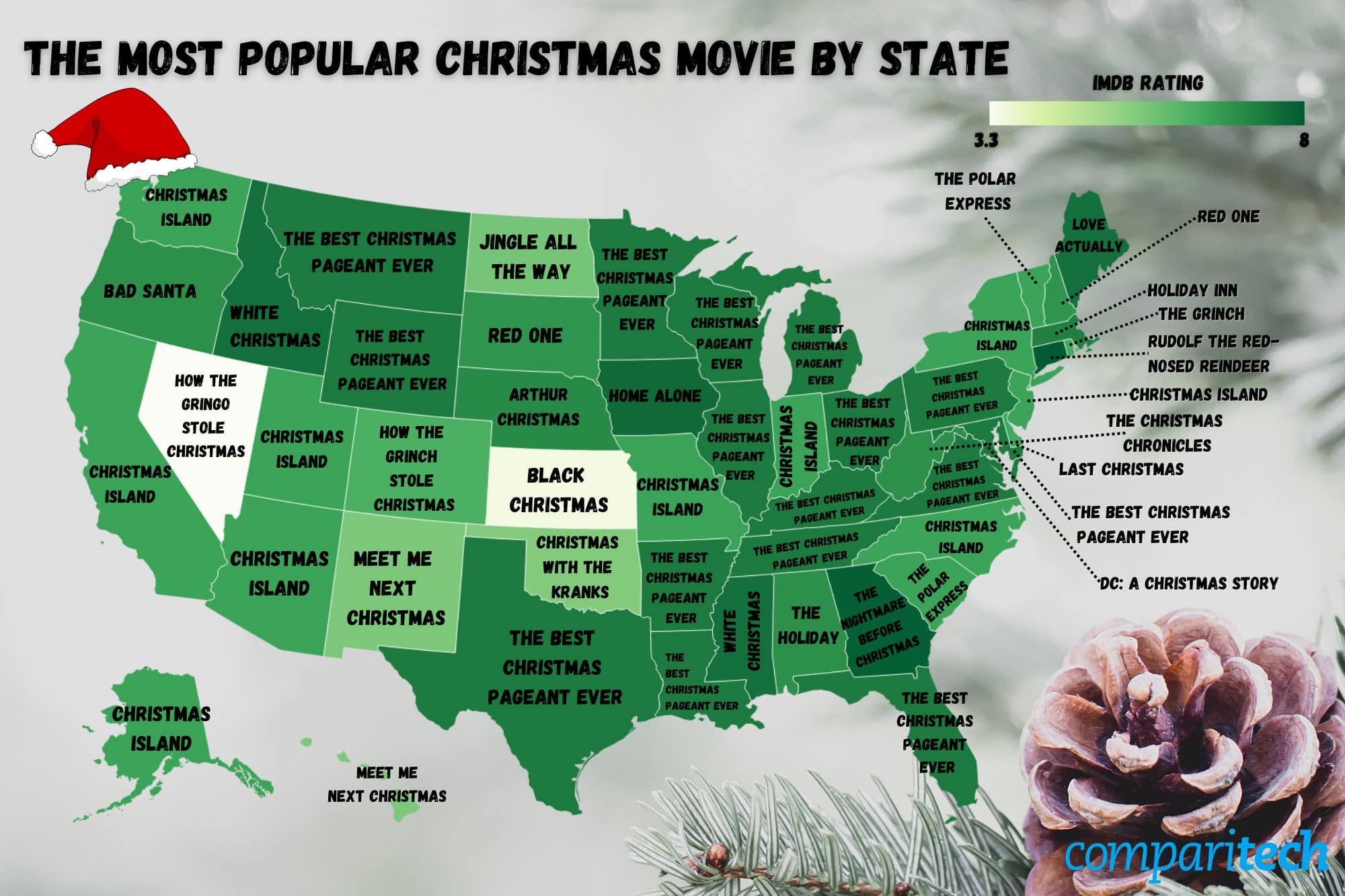 Most popular Christmas movie by state