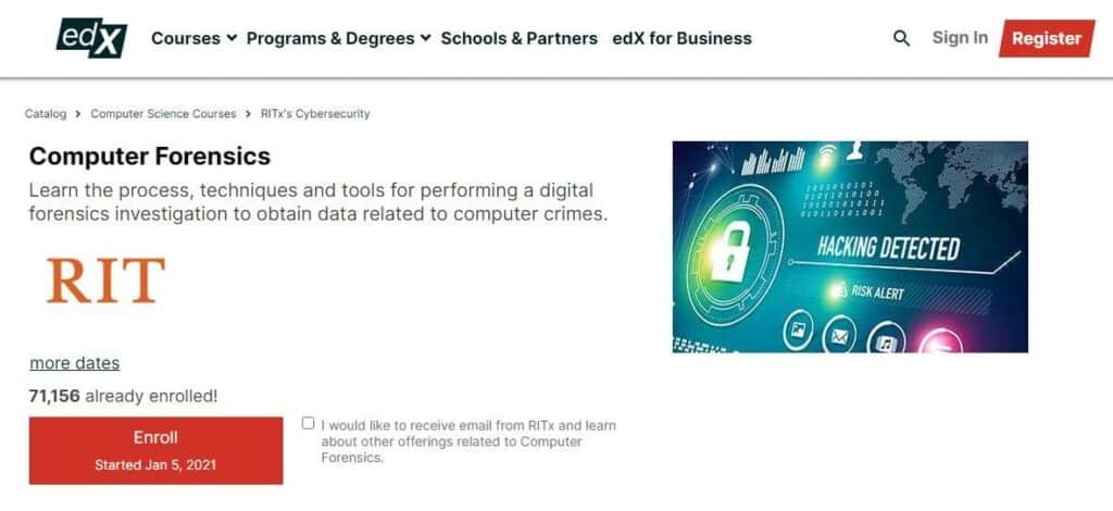 edX digital forensics course