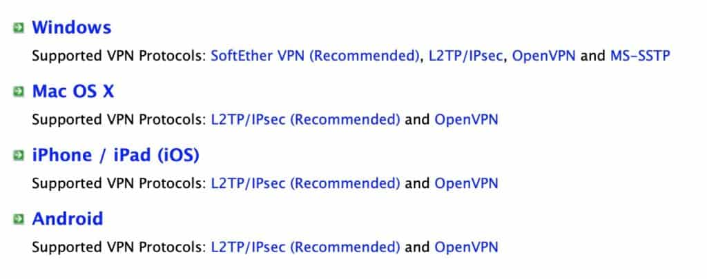 VPNGate - Supported Platforms
