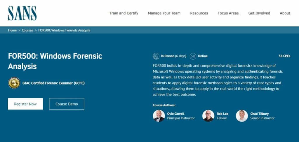 SANS digital forensics course
