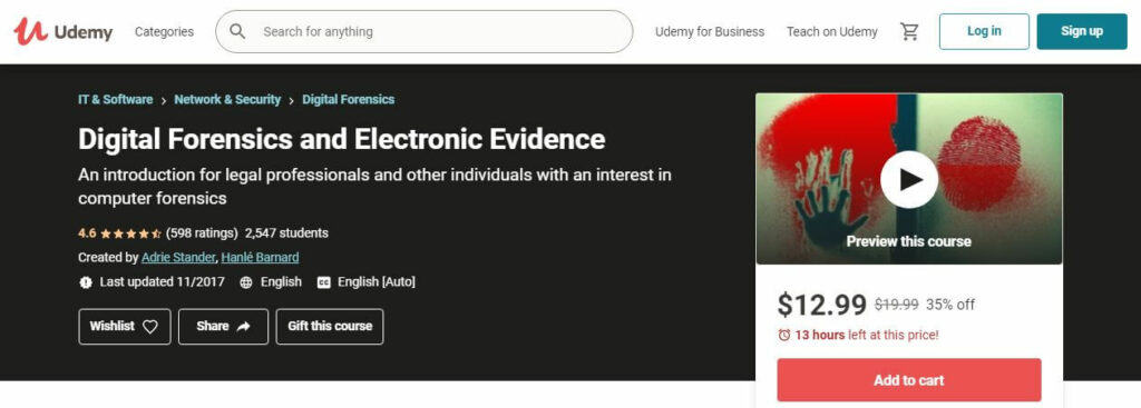Udemy digital forensics course.