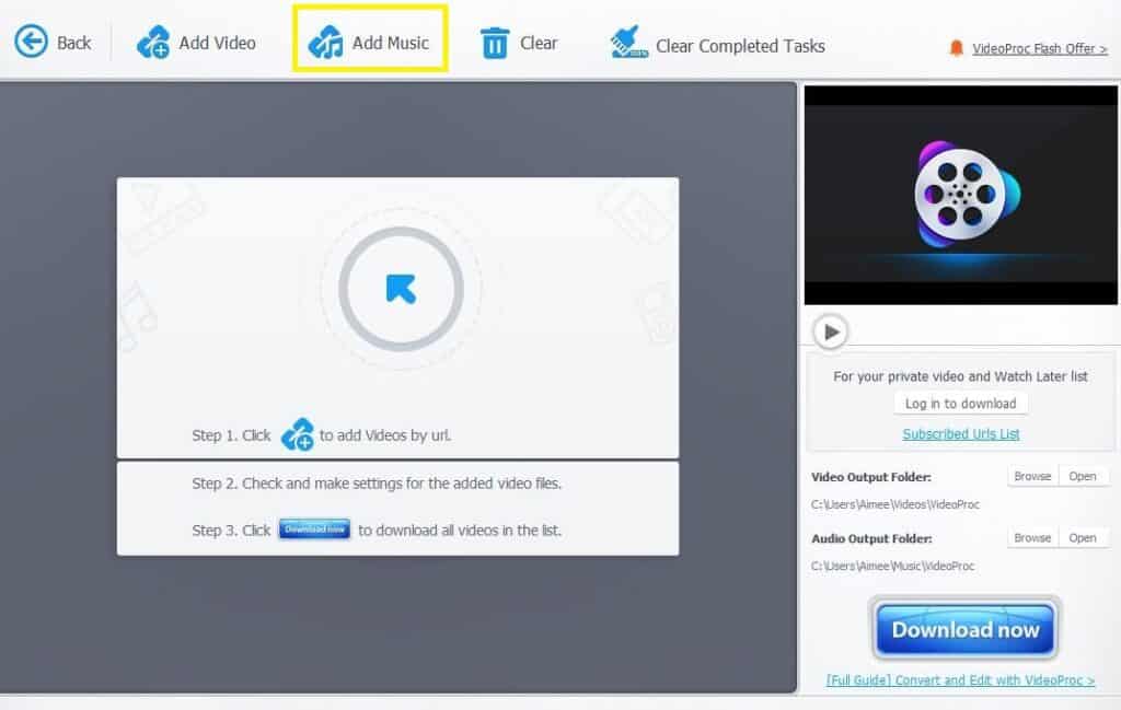 VideoProc Downloader add music option. 