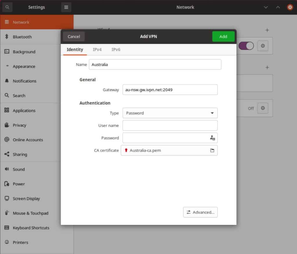 Ubuntu - Add VPN Window