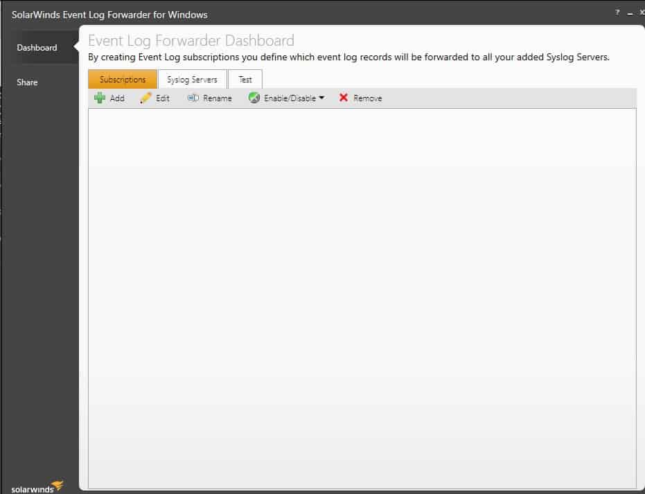 SolarWinds Event Log Forwarder for Windows Dashboard