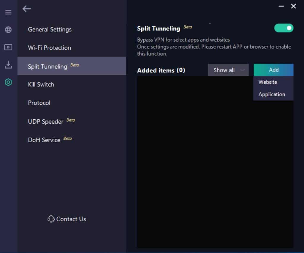 VPN Proxy Master - App - Split Tunneling