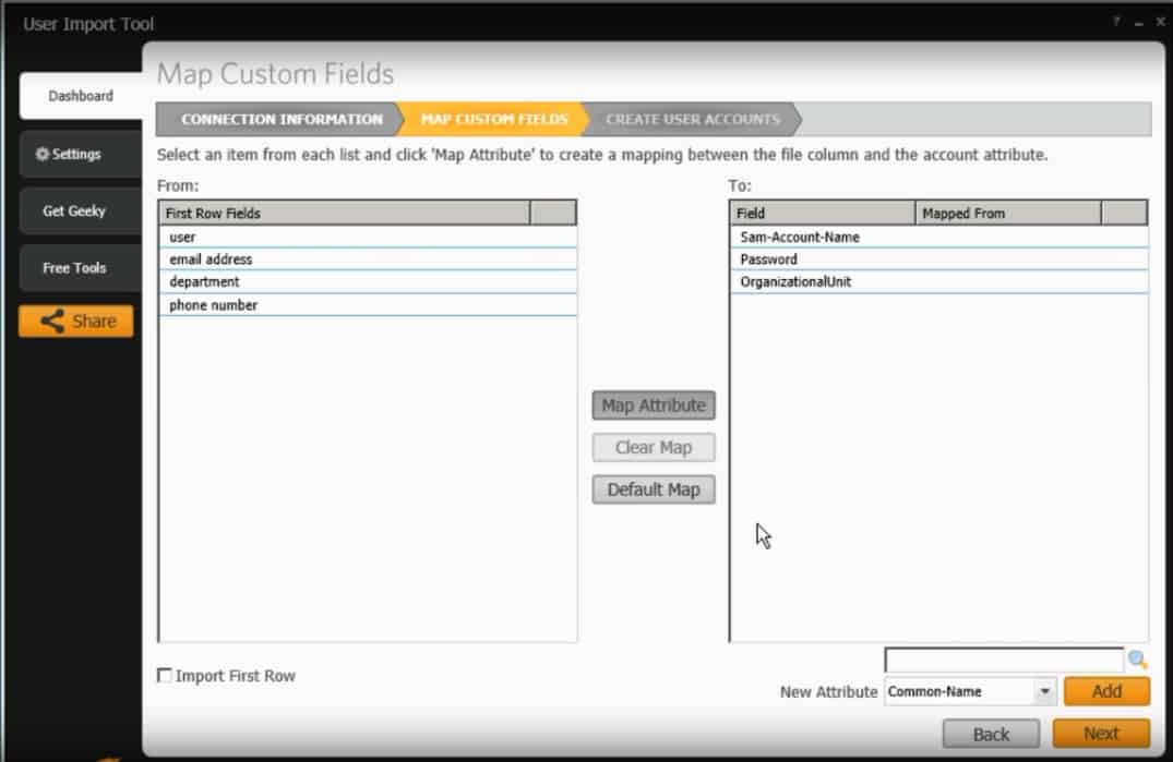 User Import Tool Map Custom Fields