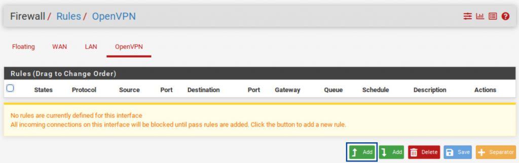pfSense - Firewall Rules - Click Add