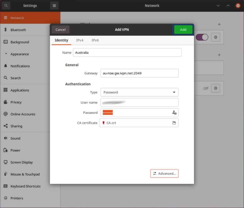 Ubuntu VPN - Click Add