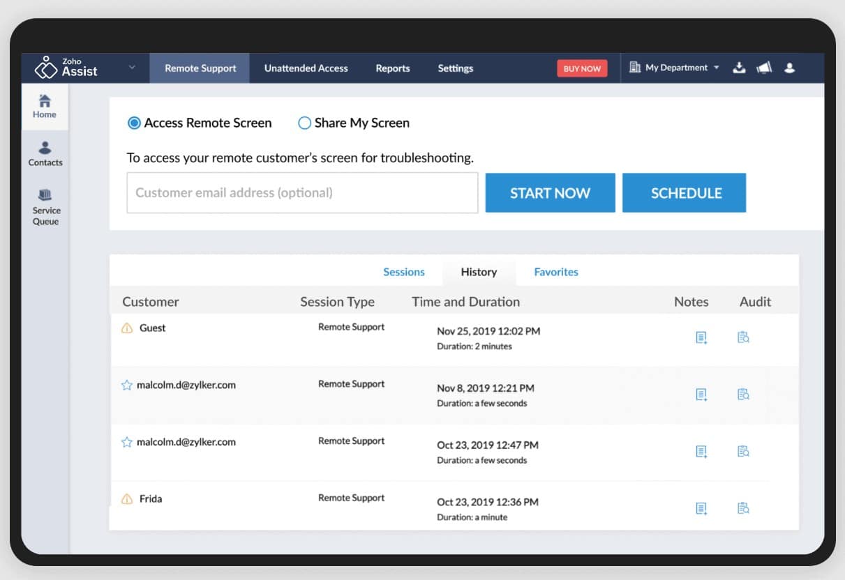 Zoho Assist remote support tab