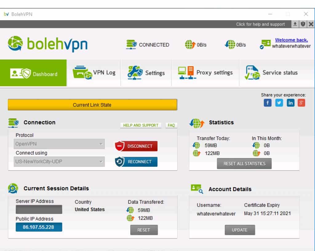 BolehVPN - App Connected