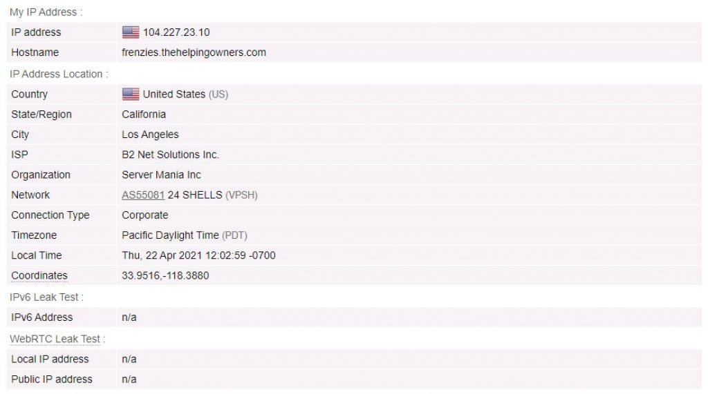 AstrillVPN - IP Test - With VPN