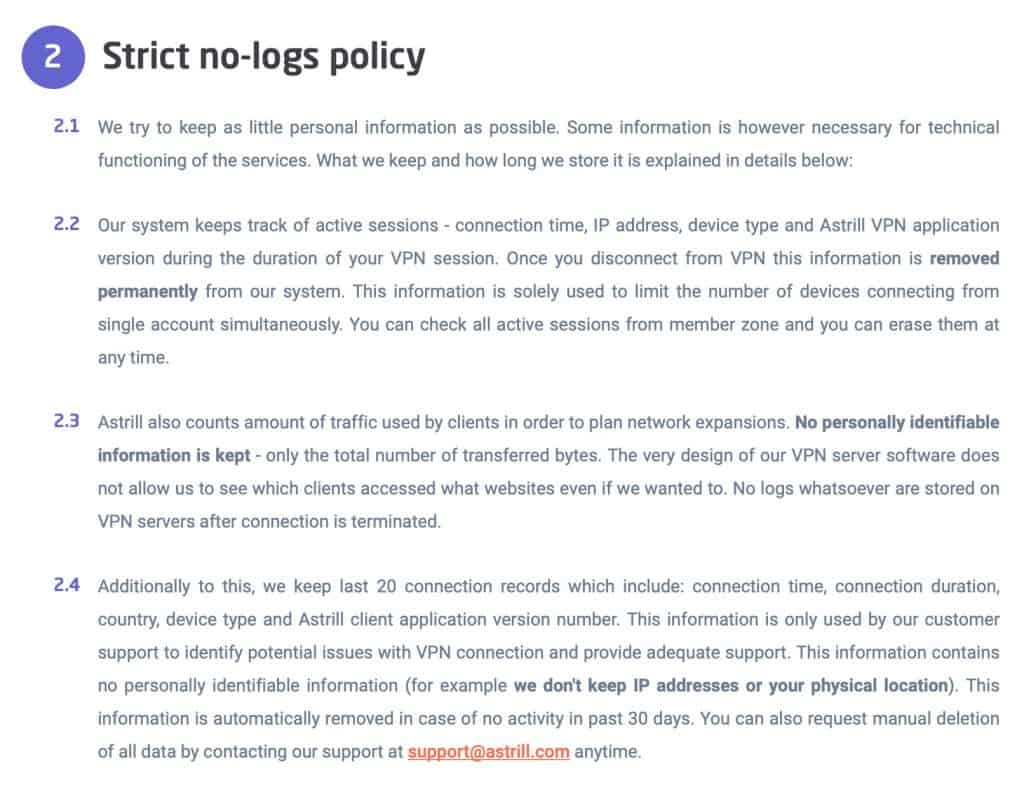 AstrillVPN - Privacy Policy 2