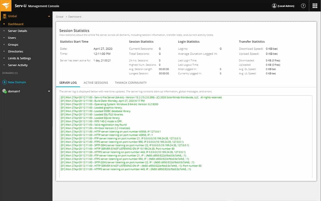 Serv-U Managed File Transfer Dashboard