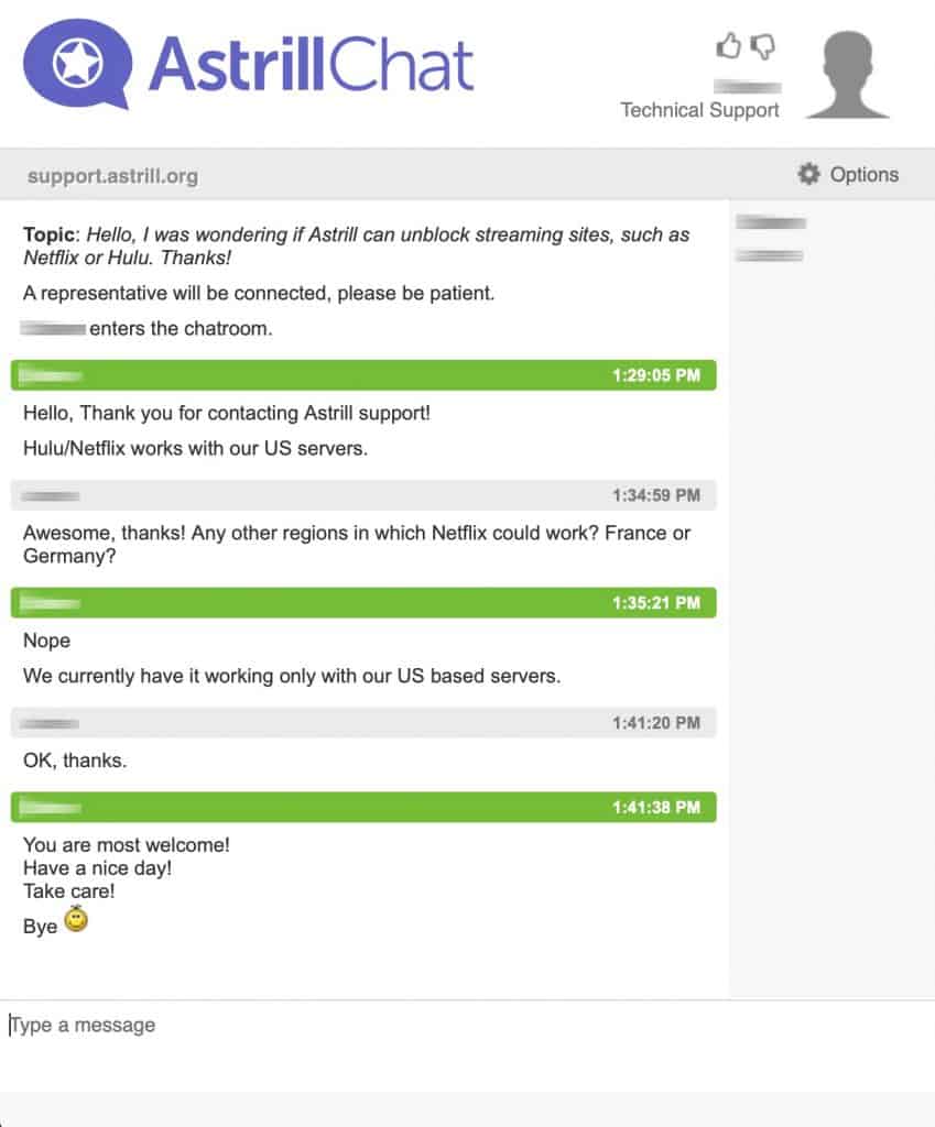 AstrillVPN - Support Chat