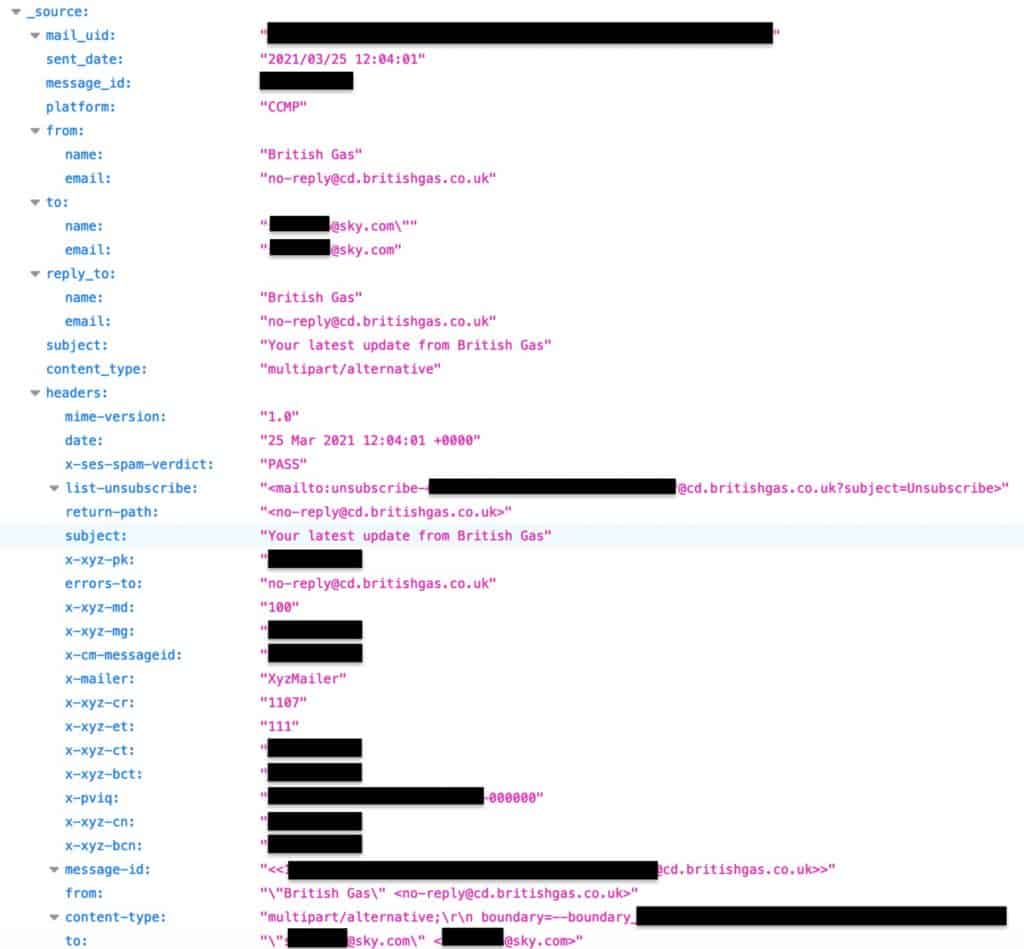 british gas email logs data