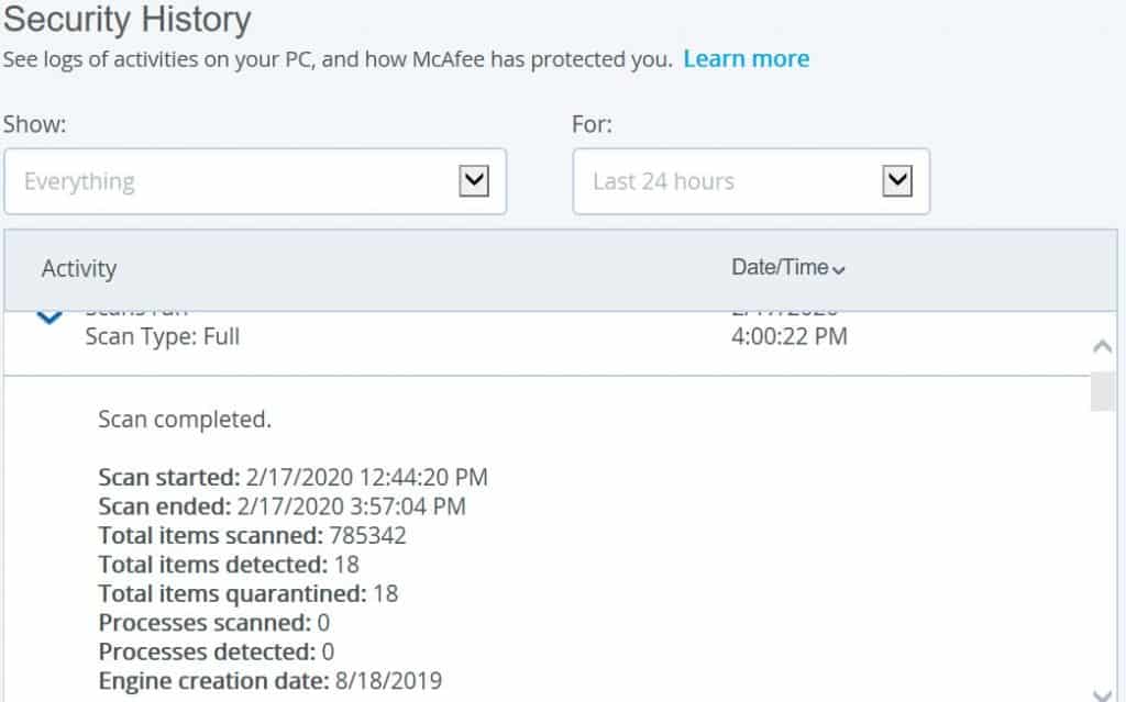 mcafee full system scan