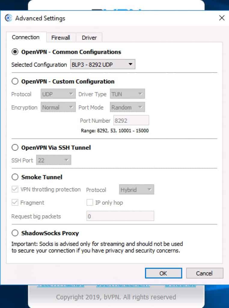 bVPN - App - Advanced Settings