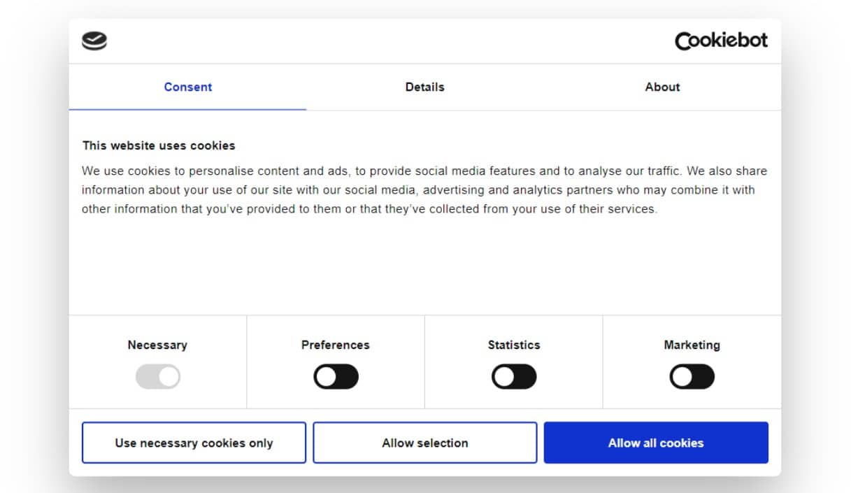 Cookiebot cookie consent