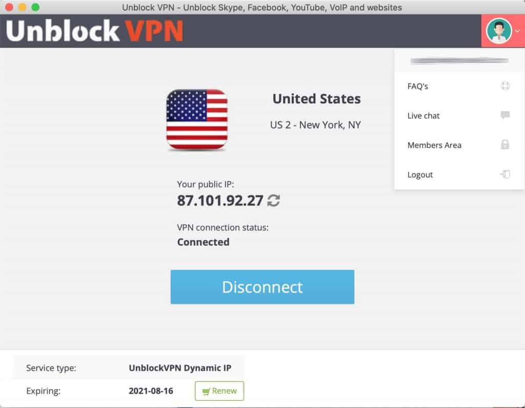 UnblockVPN - Client has no options