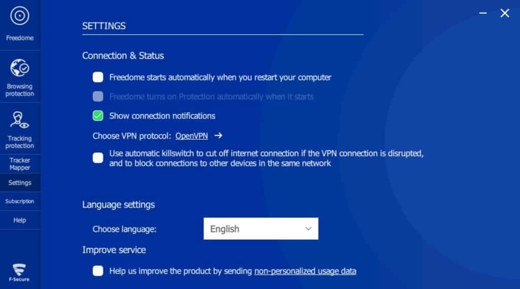 Freedome - App - Settings