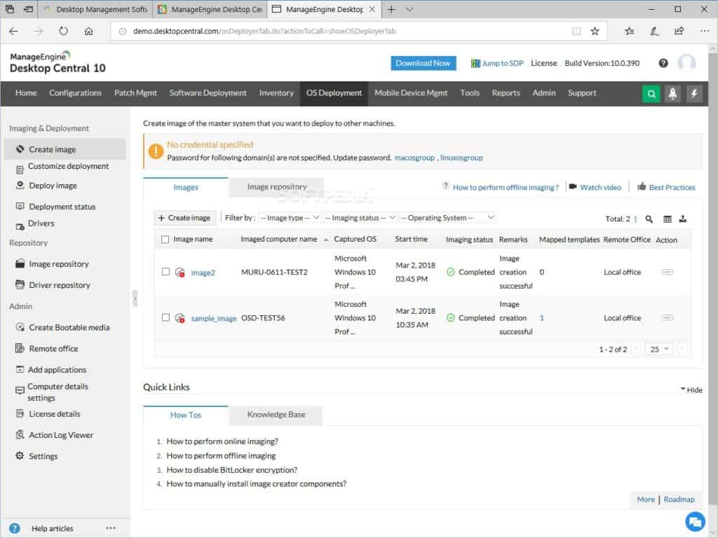 ManageEngine Desktop Central OS Deployment