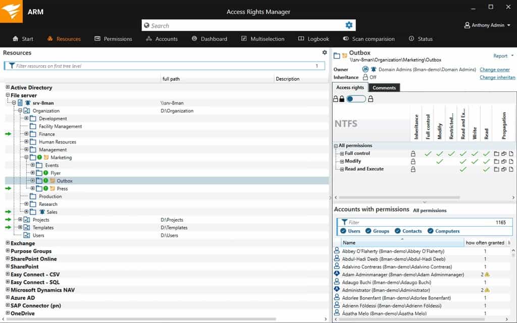 SolarWinds Access Rights Manager (ARM) file server permissions analysis