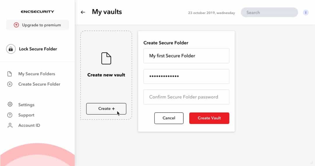 A screenshot showing the creation of a new vault or a secure folder in a vault
